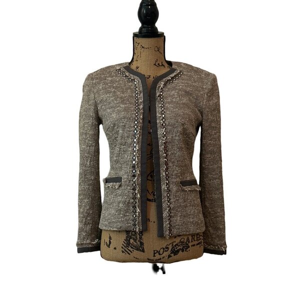 Dkny Jackets & Blazers - Donna Karan Women’s Tweed Frayed Metallic Beaded Blazer Jacket Size Small
